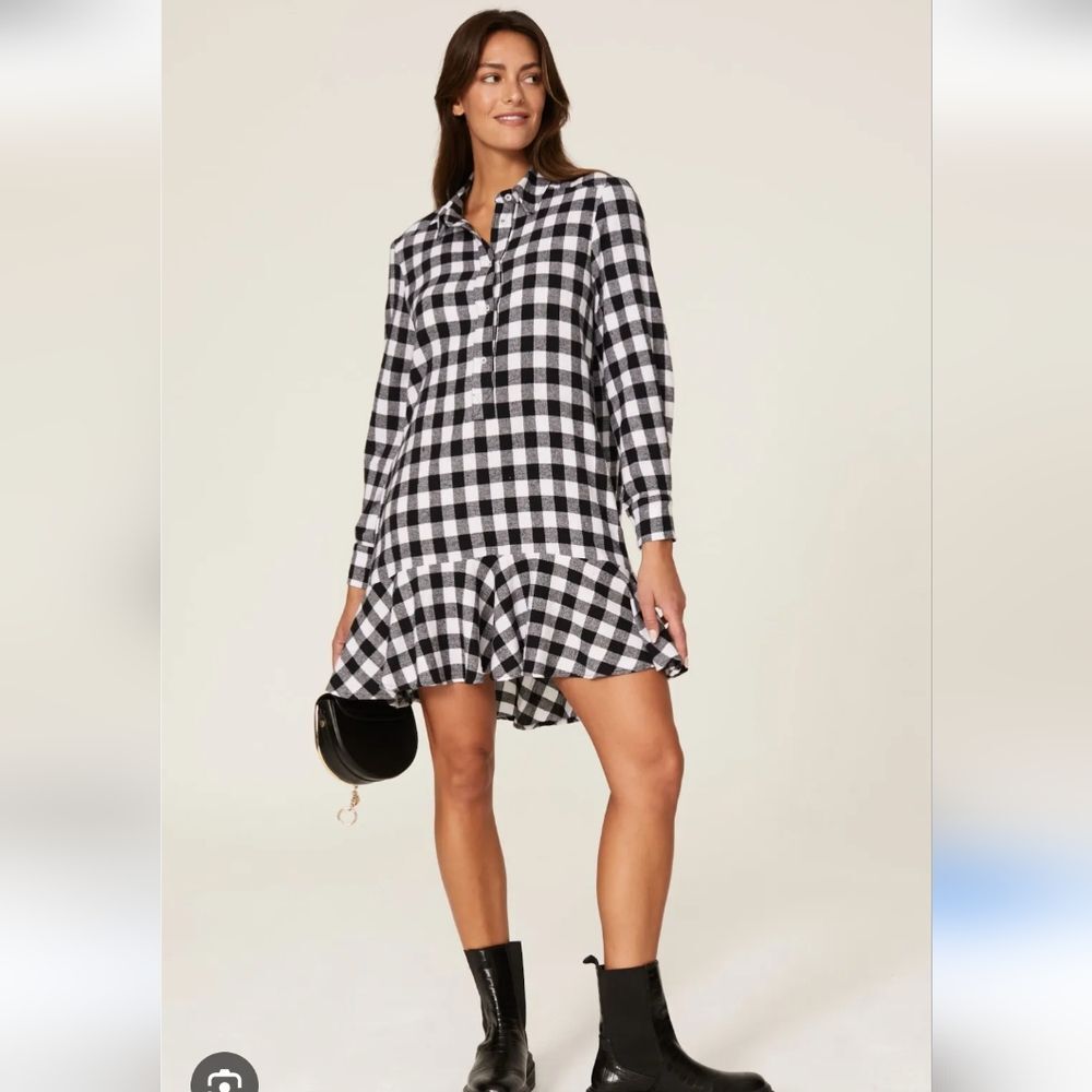 Slate And Willow Black White Buffalo Plaid Check Mini Dress Size S
